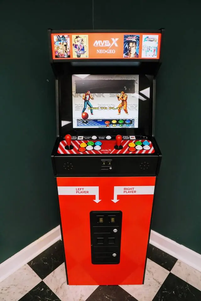 Red arcade cabinet loaded with 50 classic games